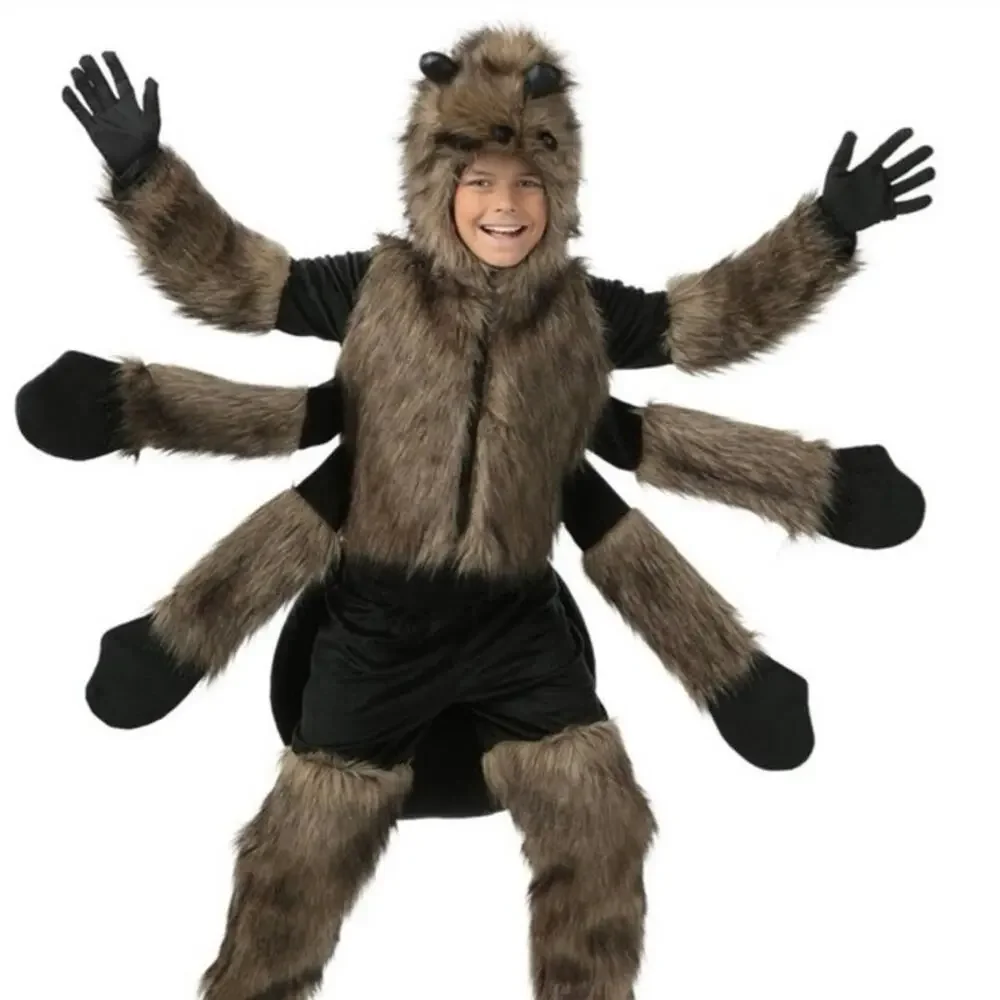 Halloween Costumes medium unisex Child Furry Spider Costume Black Brown jacket